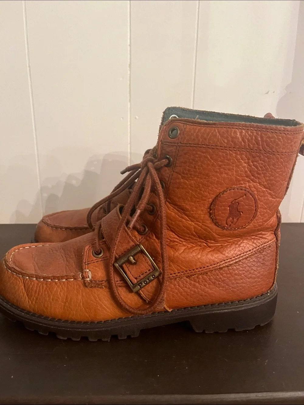 Polo by Ralph Lauren Cognac Brown Leather Ranger Lace-Up Boots